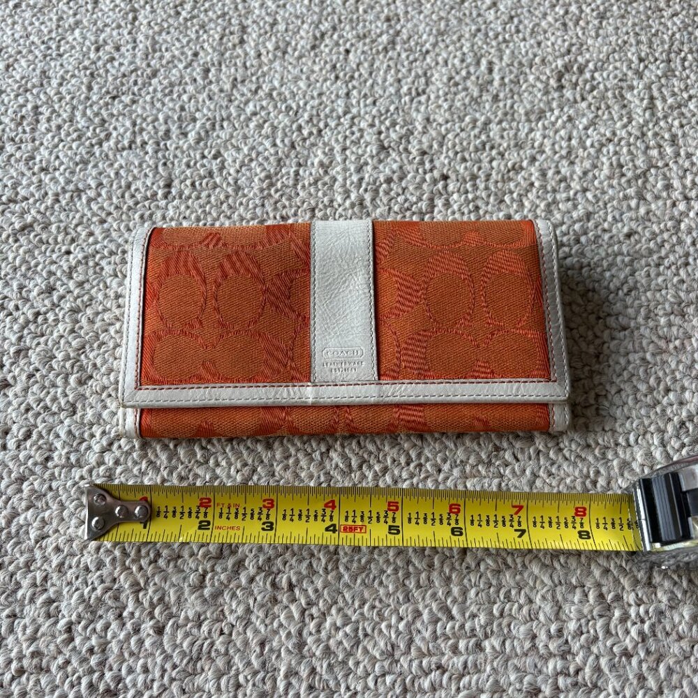 Coach Orange Signature Jacquard Trifold Wallet | Checkbook Clutch - Picture 11 of 11